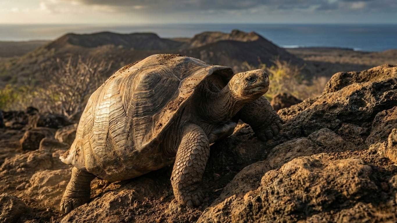 日本の住宅市場のガラパゴス化（孤立した独自進化）を象徴する、荒野に佇むゾウガメ