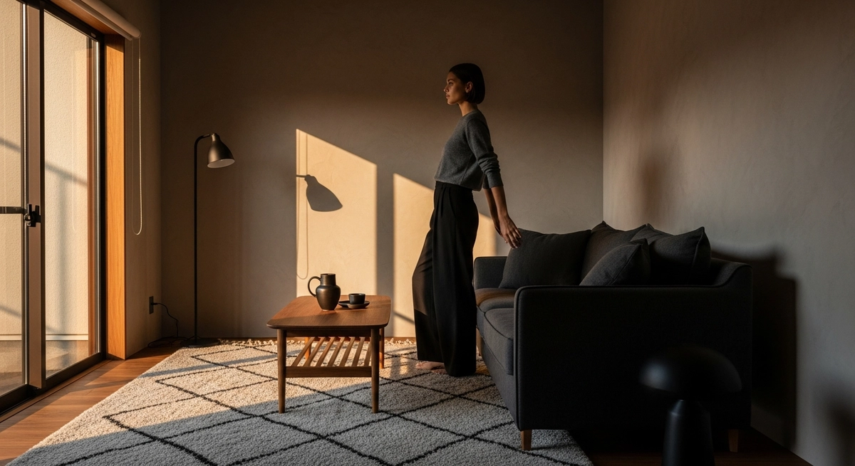 グレーのベニワレン風ラグで作るコーデ