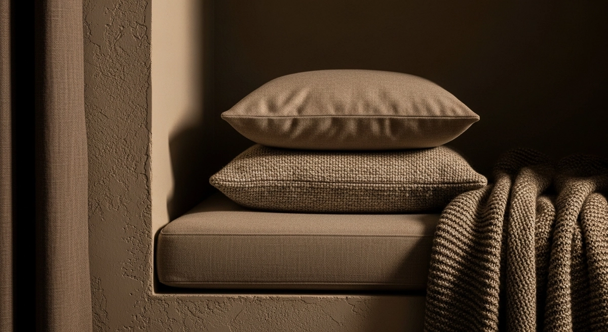 色とテクスチャの関係性 — 広々した欧米邸宅ヌックでのトーン調整