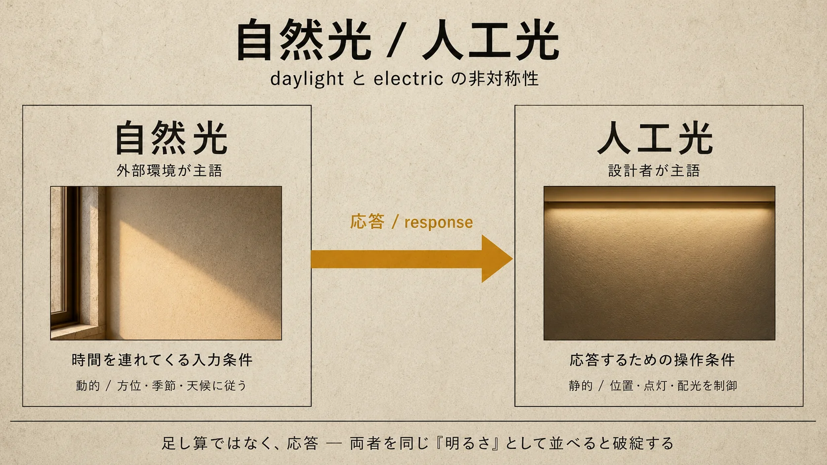 自然光と人工光の非対称な関係(一方向の応答)