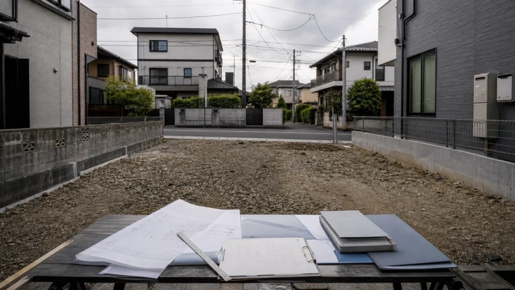 道路に接する住宅敷地と販売図面・道路情報・配置図