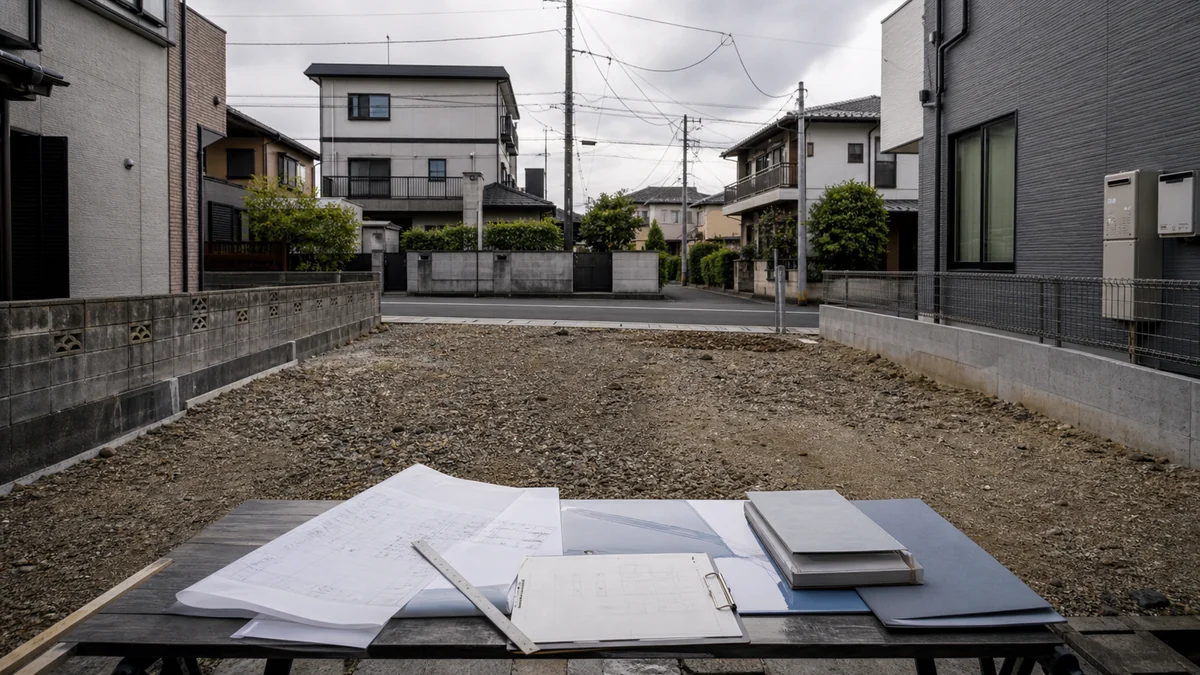道路に接する住宅敷地と販売図面・道路情報・配置図