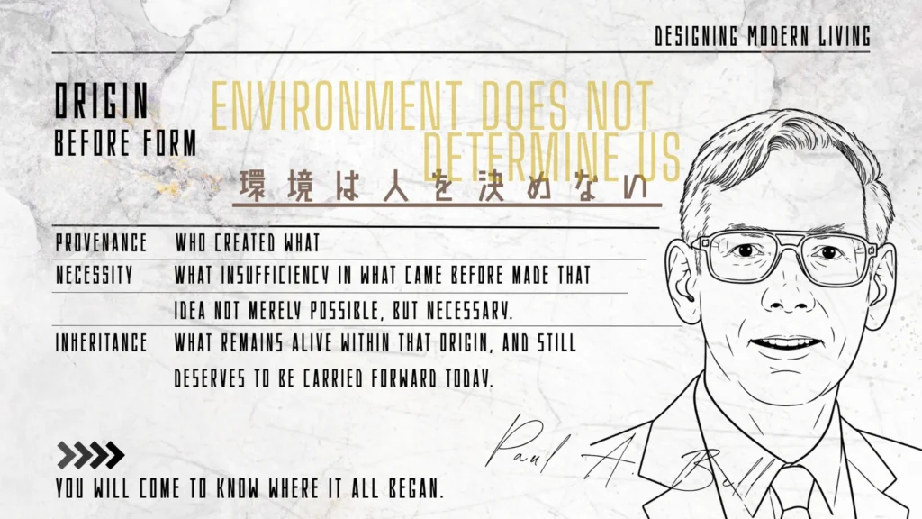 Paul A. Bellの肖像と『ENVIRONMENT DOES NOT DETERMINE US／環境は人を決めない』を配したORIGINアイキャッチ